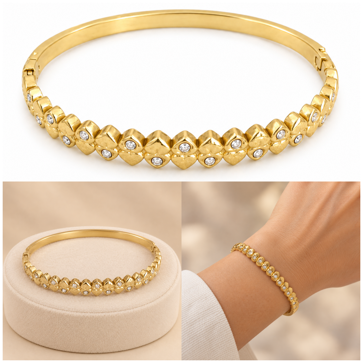 Gold Stainless Steel Heart Bangle Bracelet